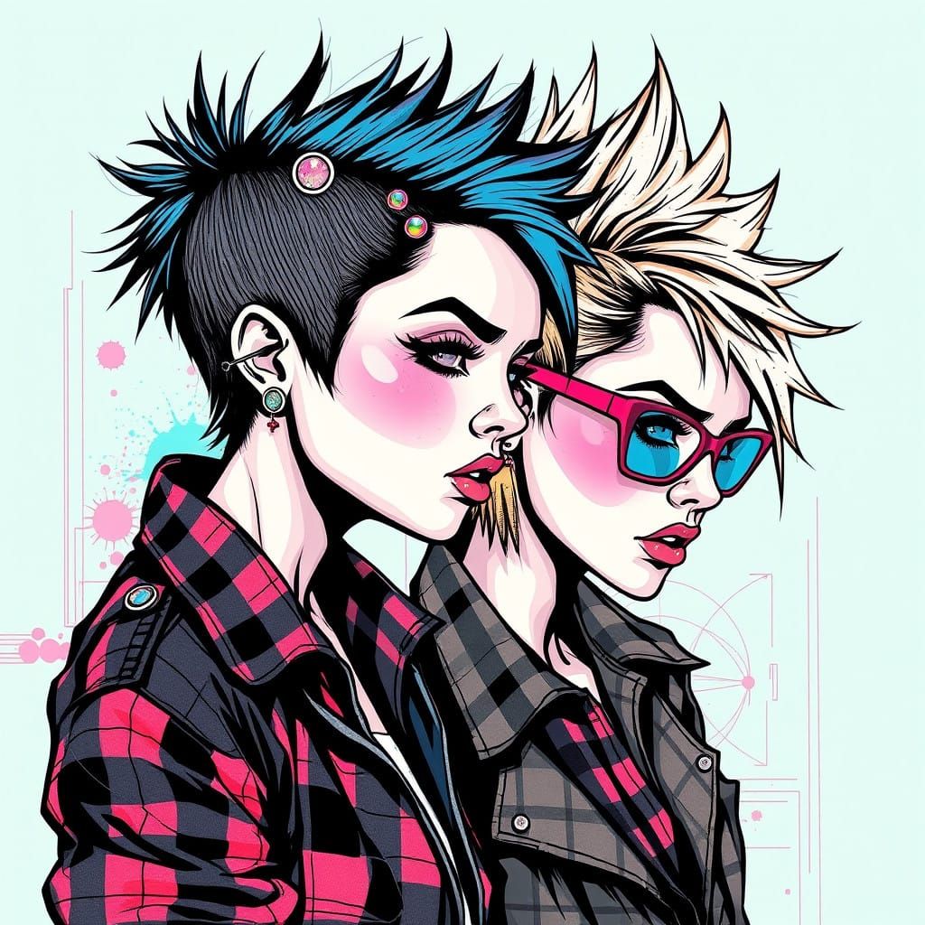 Radical 80's Punk Chicks in Vibrant Graffiti Style