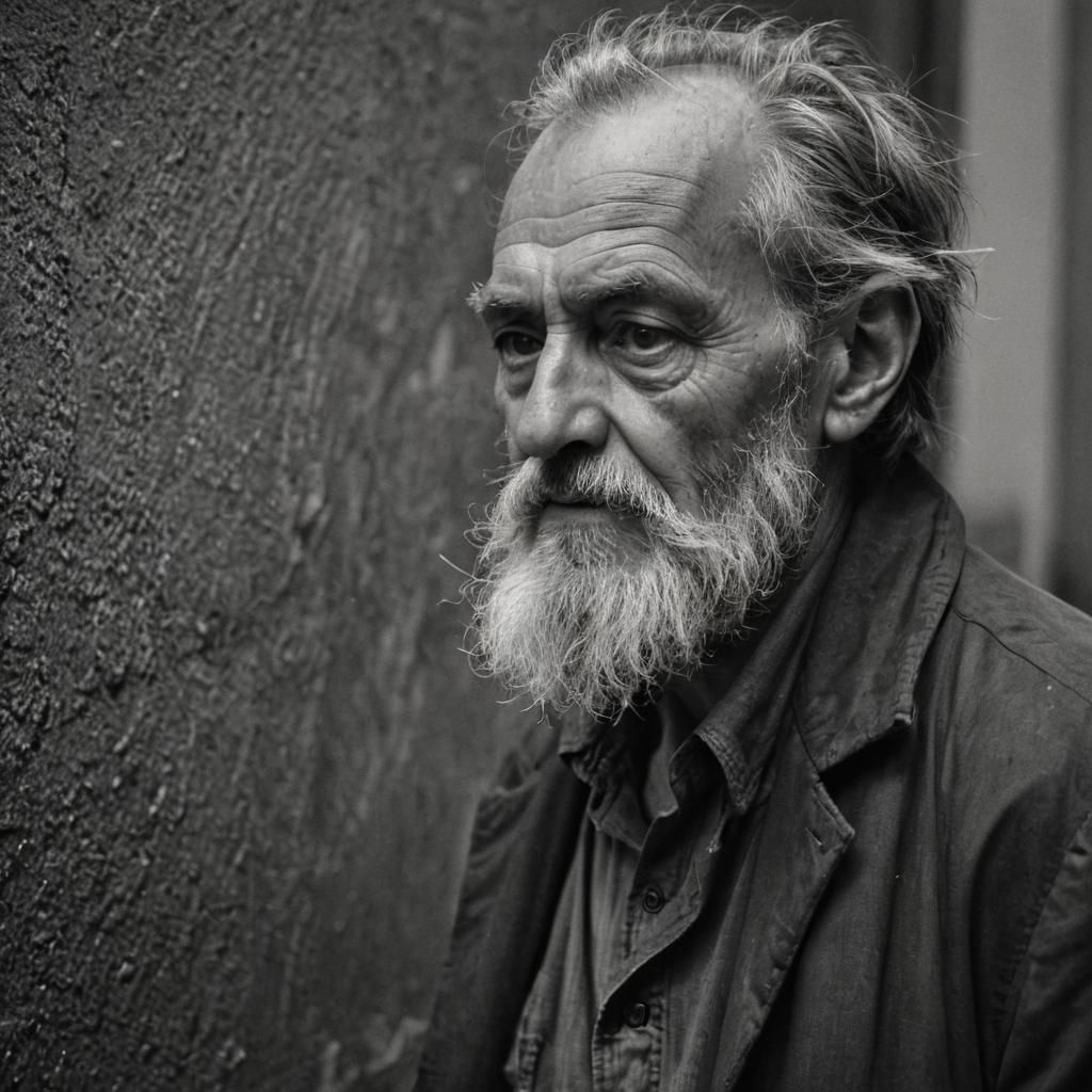 Gritty Black and White Photo of Homeless Man
