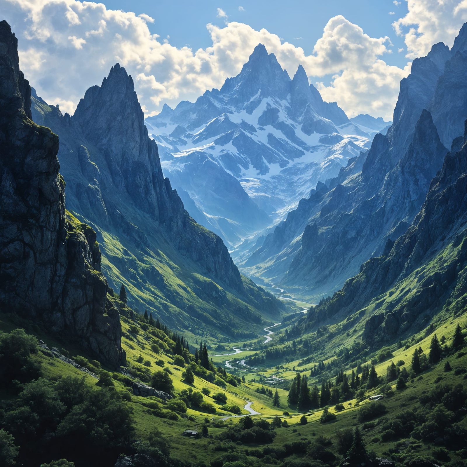 Futuristic Alpine Landscape in Hyperrealistic Digital Art