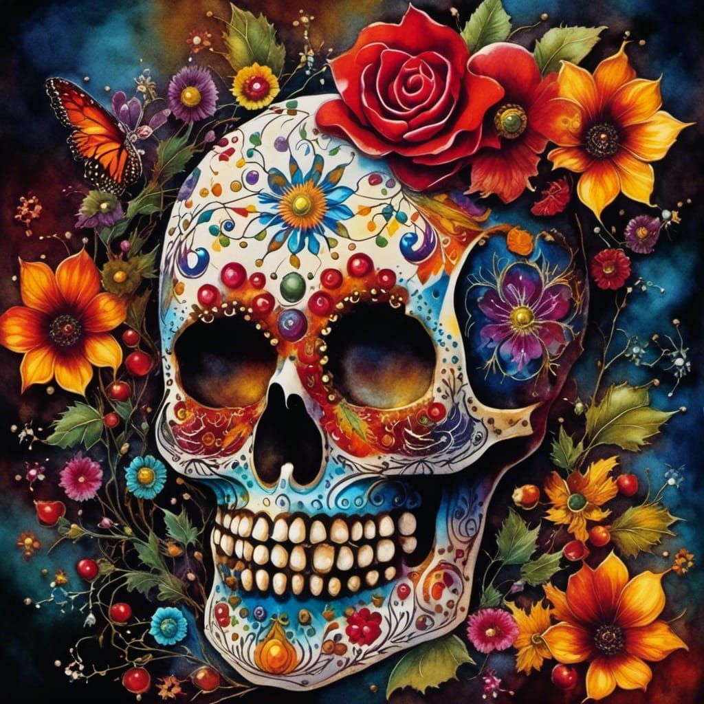<lora:Inkscape:1.0>  Day of the dead, Sugar Skull Photogram ...