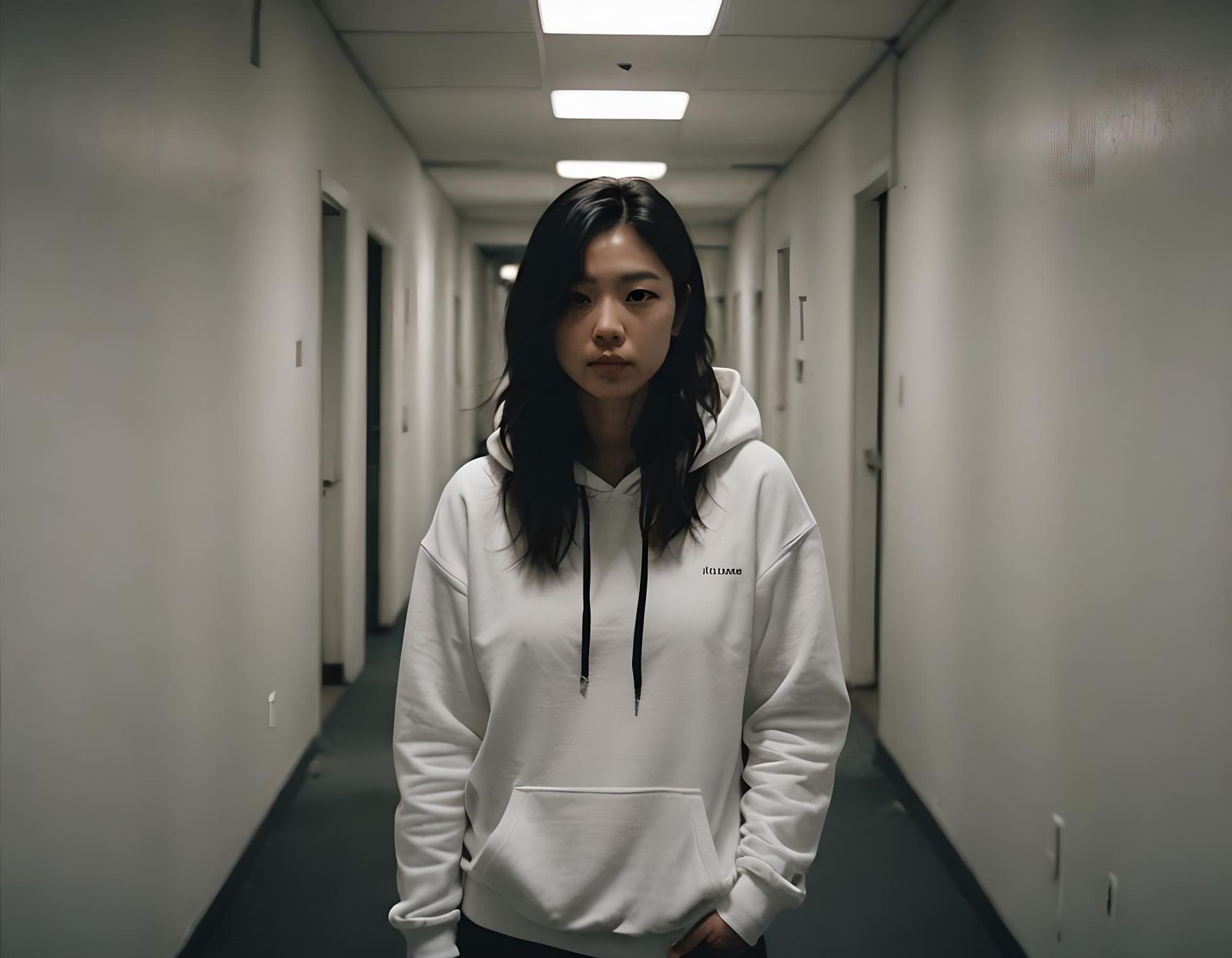 Girl in Liminal Space with VHS Filter