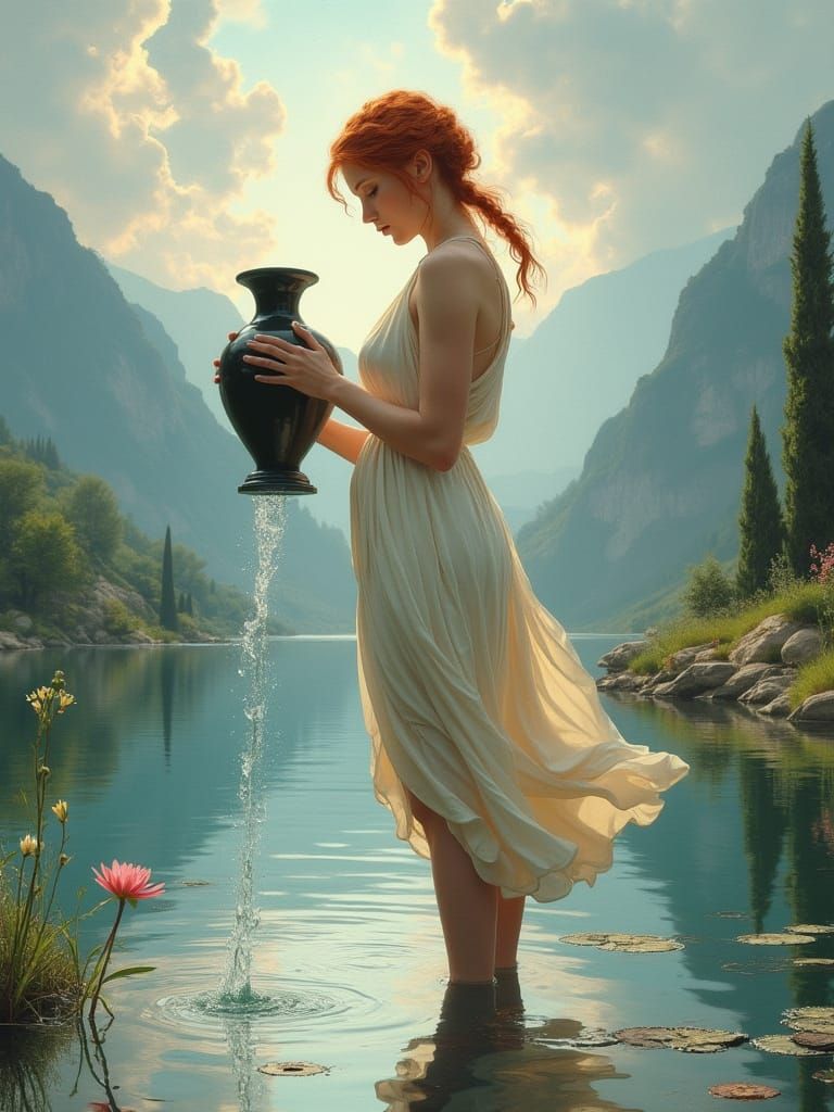 Aquarius Goddess Pours Water from Obsidian Amphora