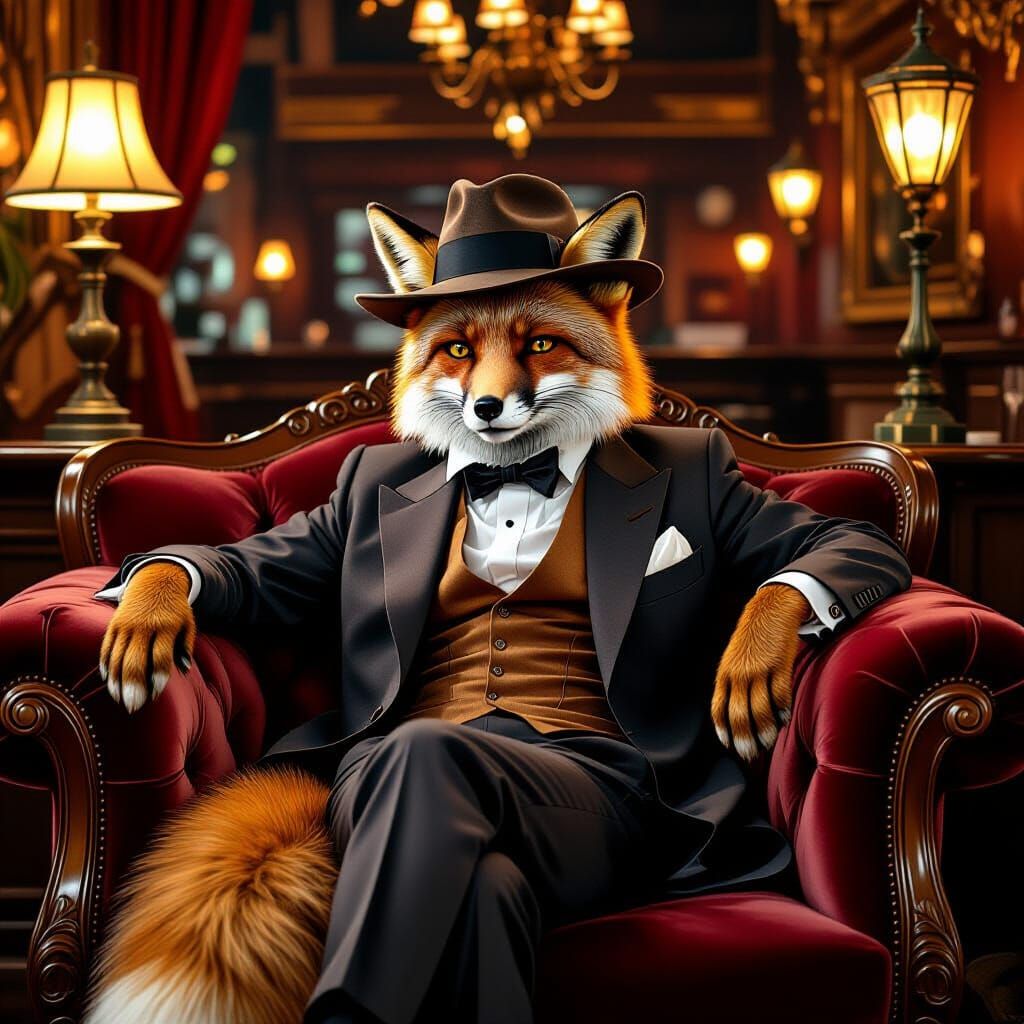 Fox in 1920s Speakeasy, Art Nouveau Style