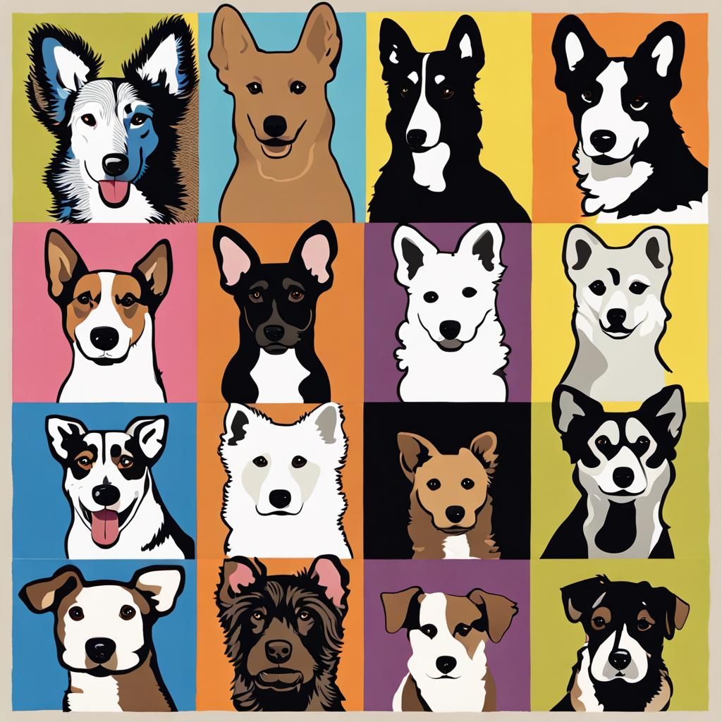 Dogs in Pop Art Style with Geometric Bauhaus Elements