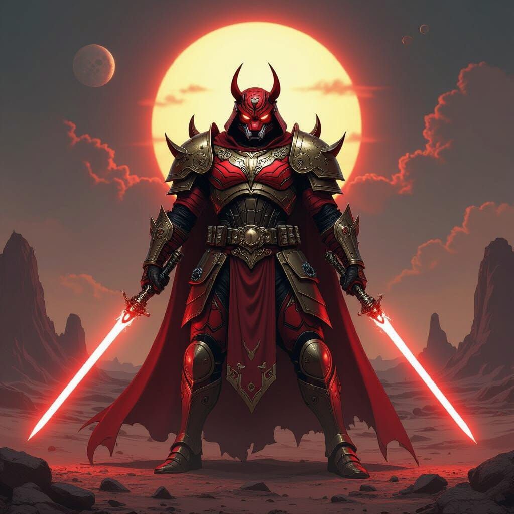 Crimson Tiger Emperor in Cosmic Armor with Twin Sun-Light Sw...