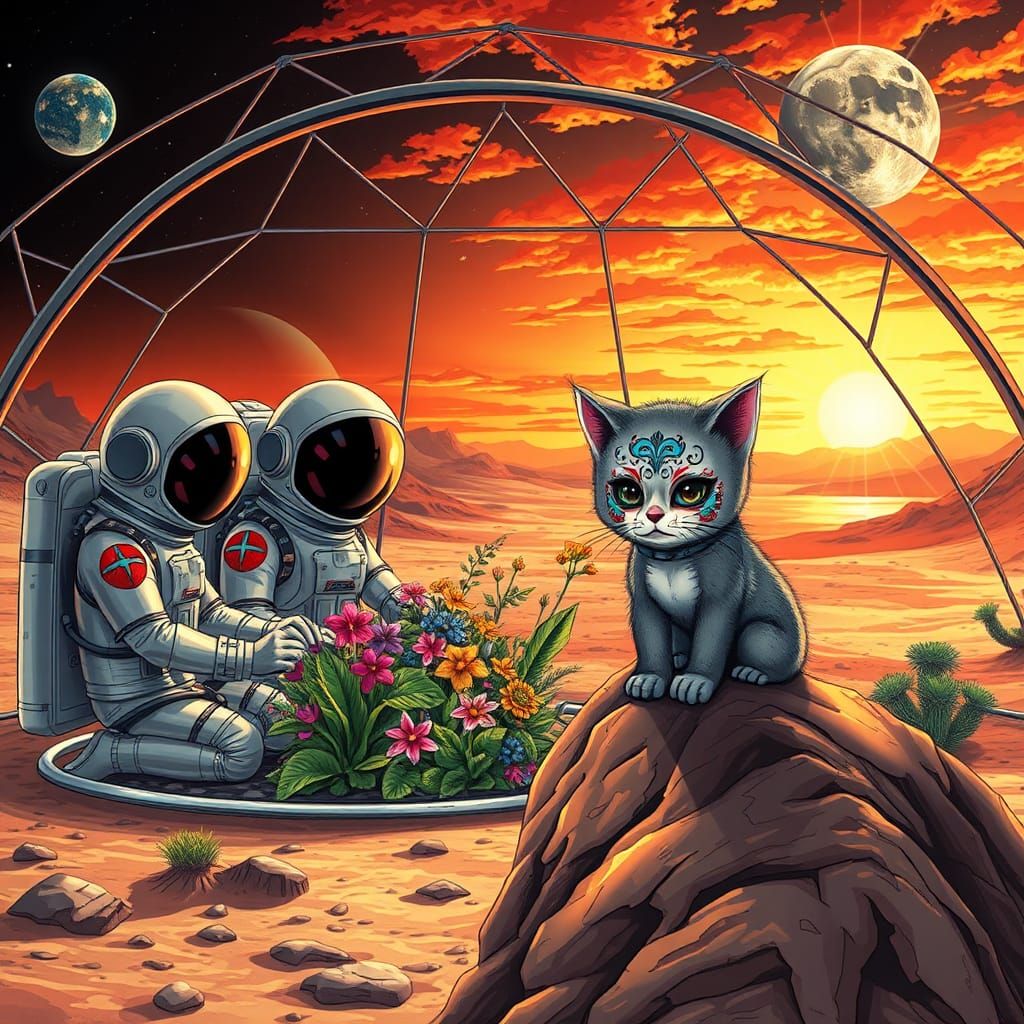 Lunar Biodome: Astronauts and Flowers in Space