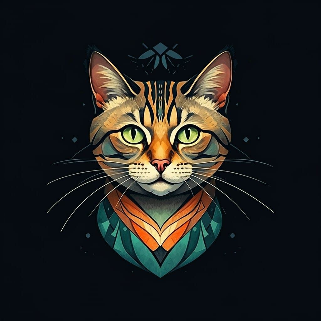 Whimsical Cat Logo in Gouache Painting Style