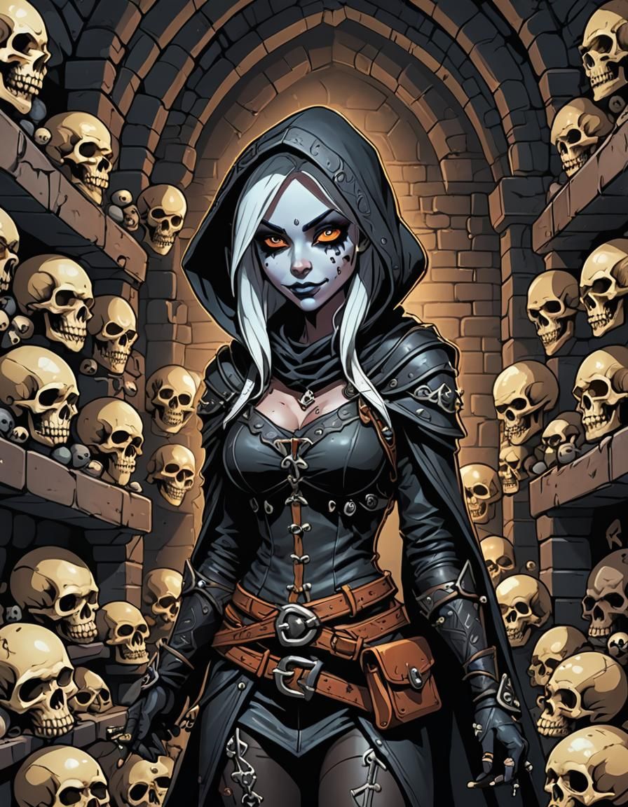 Cute Drow Elf Thief in Elaborate Lair