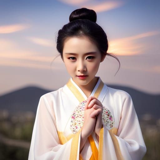 Woman in Silk Hanfu Dress