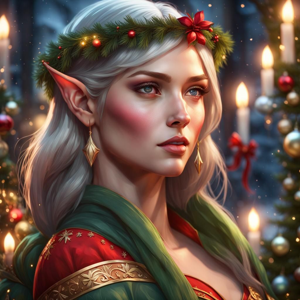 Christmas Elf Portrait in Hyperdetailed Splash Art Style