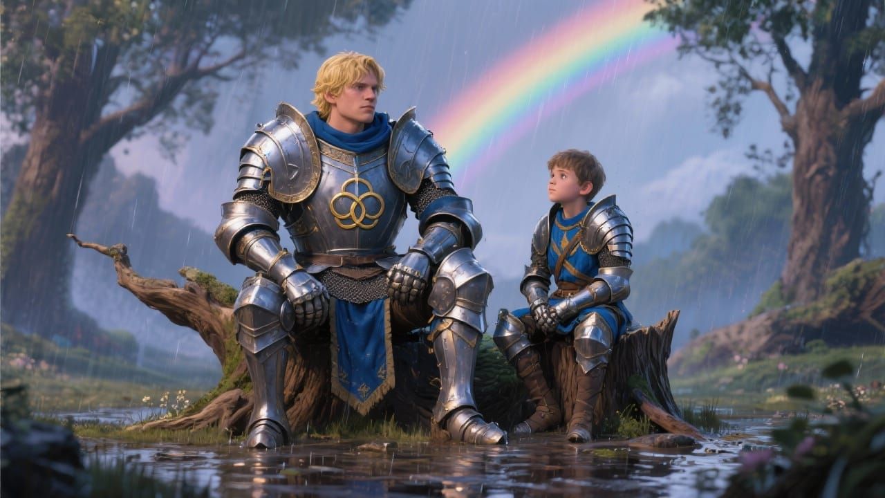 Paladin and Squire in Fantasy Landscape
