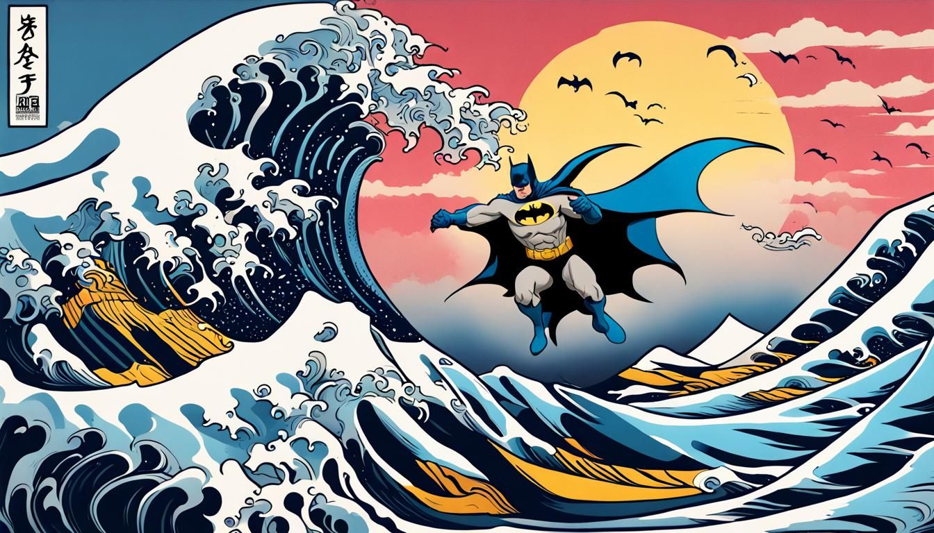 Batman Rides the Wave: Kanagawa-Inspired Graffiti Art