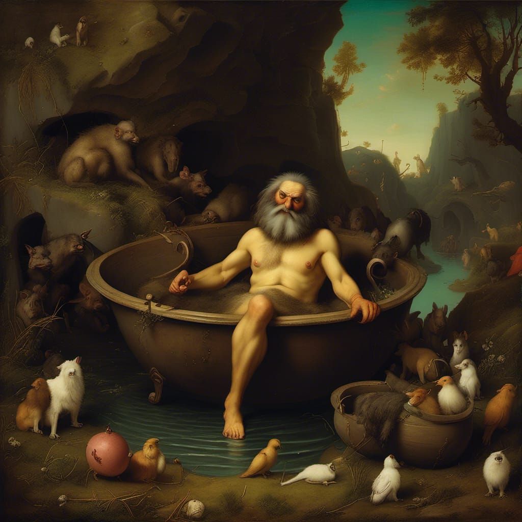 Diogenes in Tub: Oil Painting by Bosch