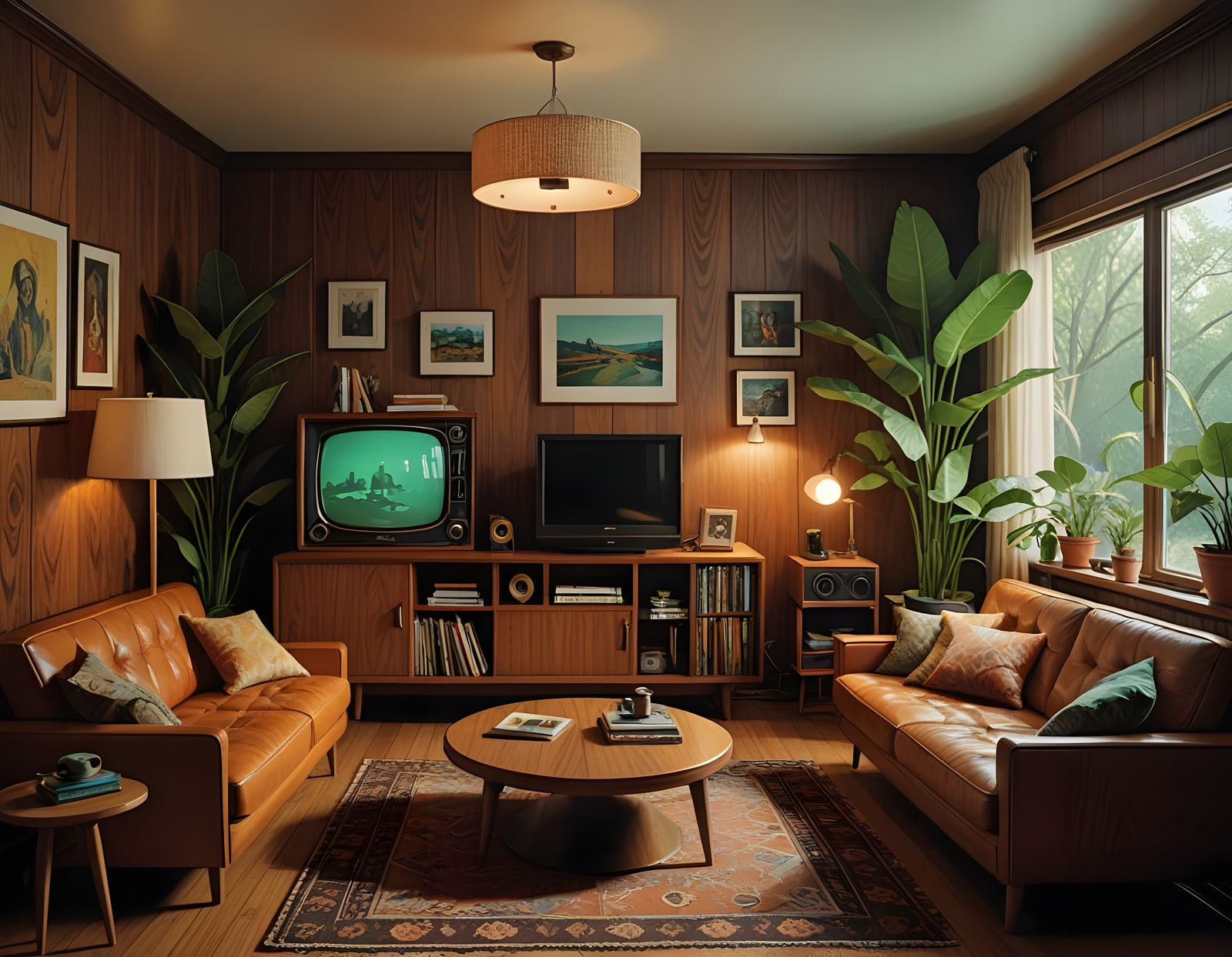 Retro 1970s Living Room in Warm Earthy Tones