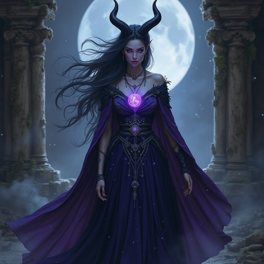 Celestial Tiefling Sorceress in Ethereal Glow