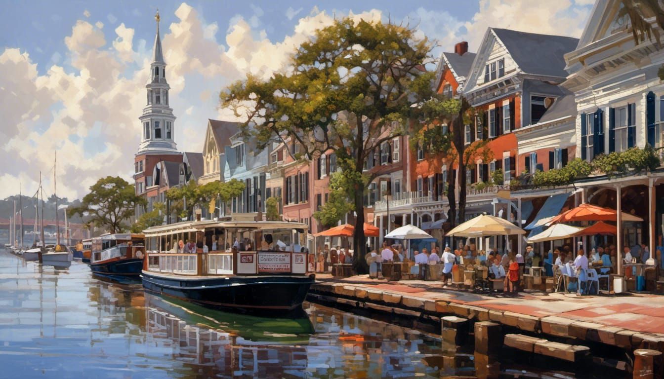 Fantasy Charleston Waterfront in Hyperreal Palette Knife Sty...