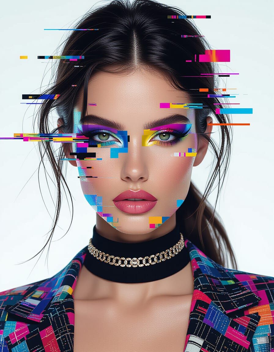 Distorted Woman Portrait in Glitch Art Style