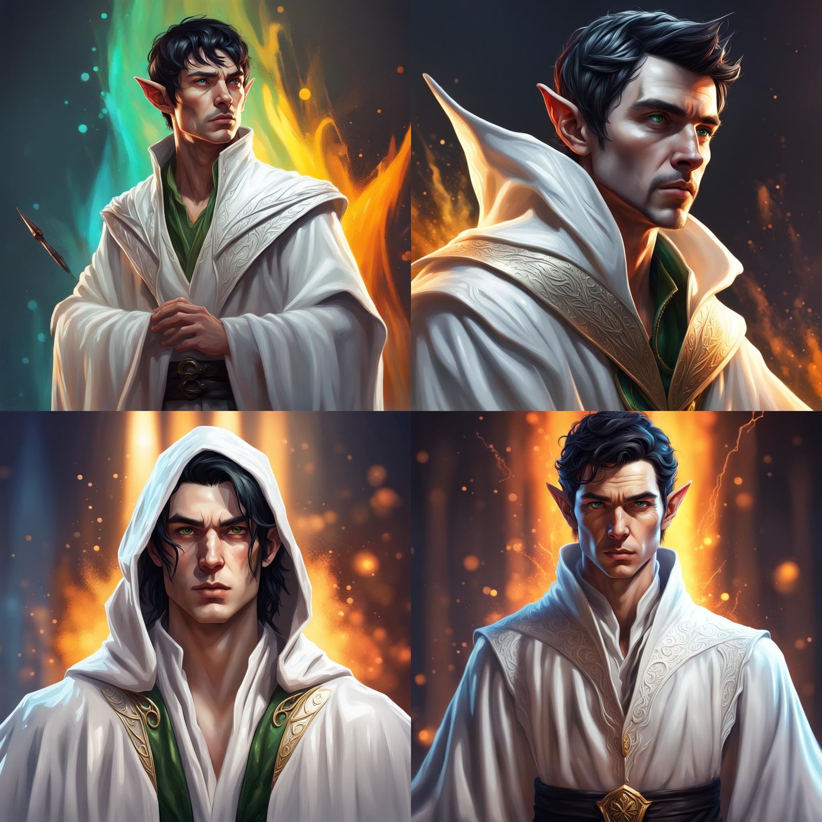 Elf Wizard in White Robes: Hyperrealistic Digital Art