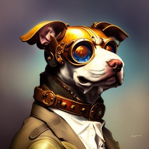 Steampunk Dog Portrait in Hyperdetailed Style
