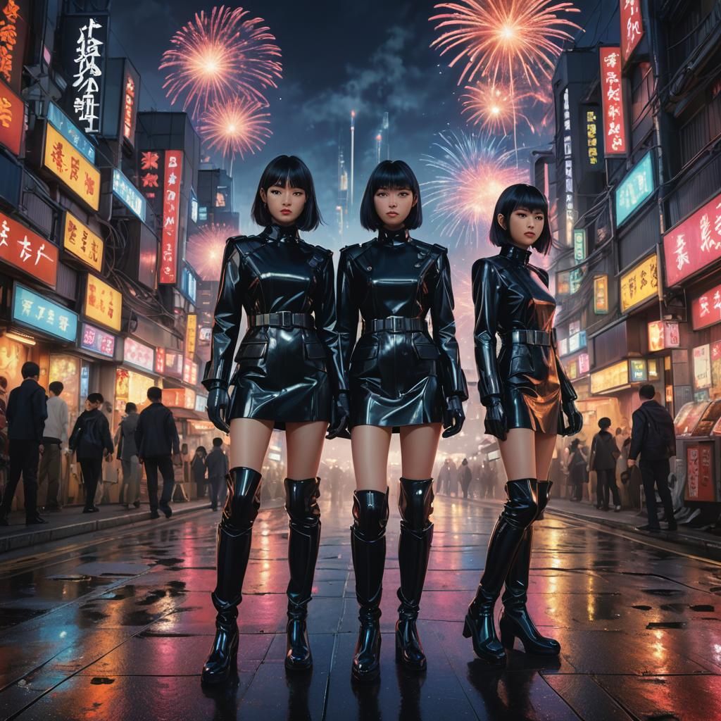 Hyperrealistic Japanese Women in Tokyo, Cyberpunk Art