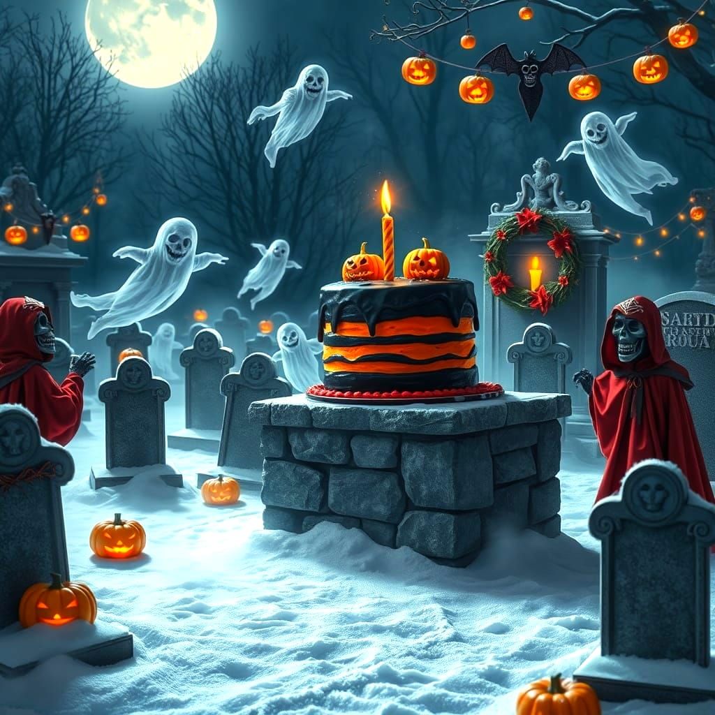 Spooky Midnight Graveyard Birthday Bash Scene