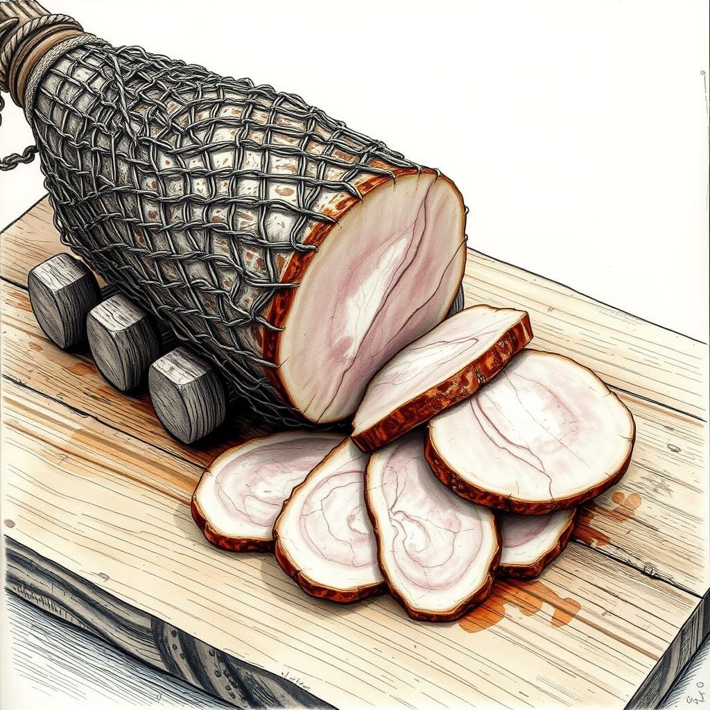 Bayonne Ham Still Life in Charcoal Drawing Style