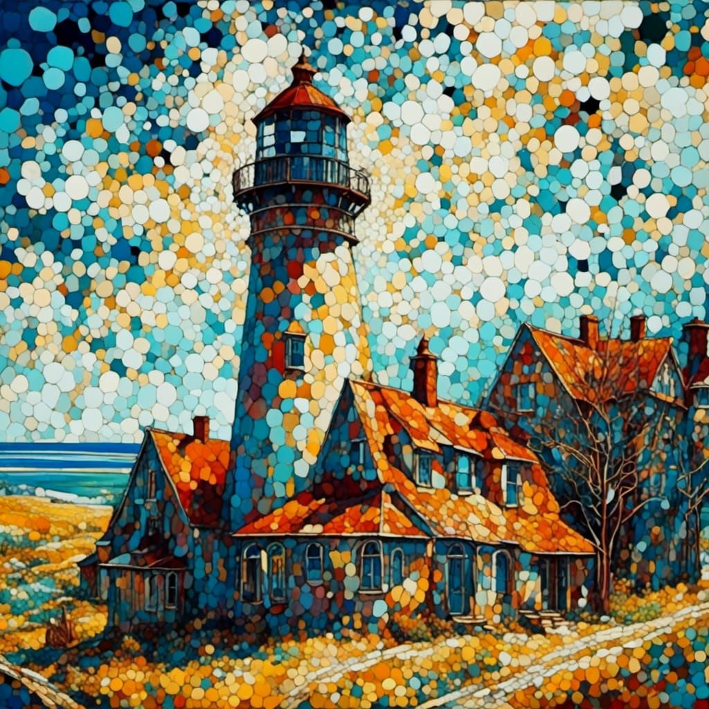 Pointillist Lighthouse with Intricate Details