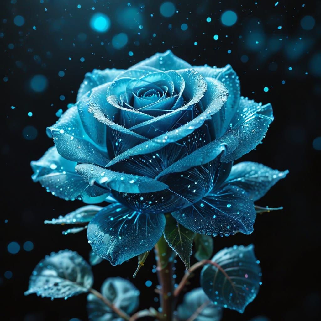 Cyan Constellation Rose Surrounded by Crystal Roses