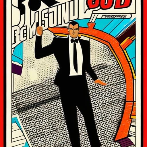 Retro comic style artwork, highly detailed James Bond, comic book cover, symmetrical, vibrant