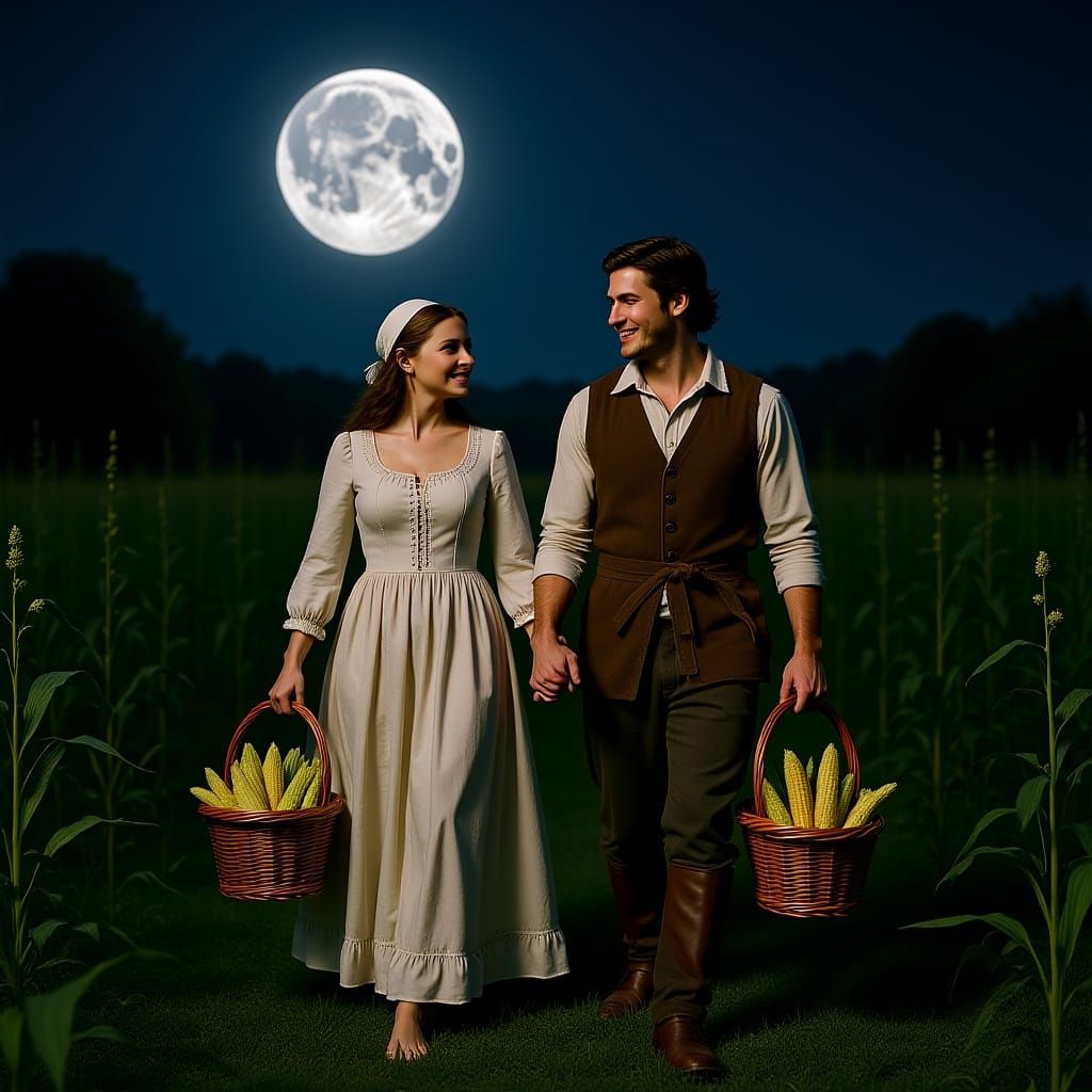 Medieval Farmers Under Harvest Moon