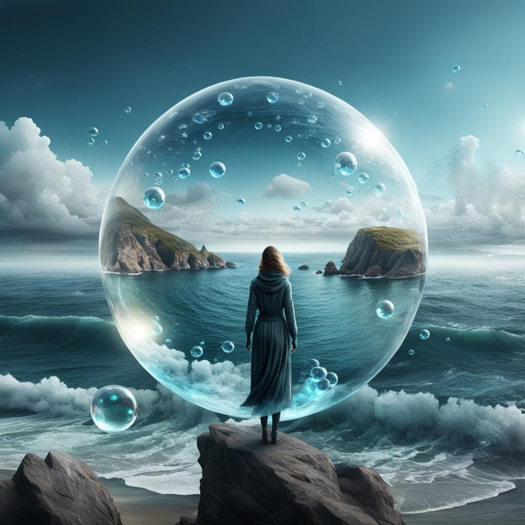 Glass Bubble with Crystal Woman: Digital Matte Painting