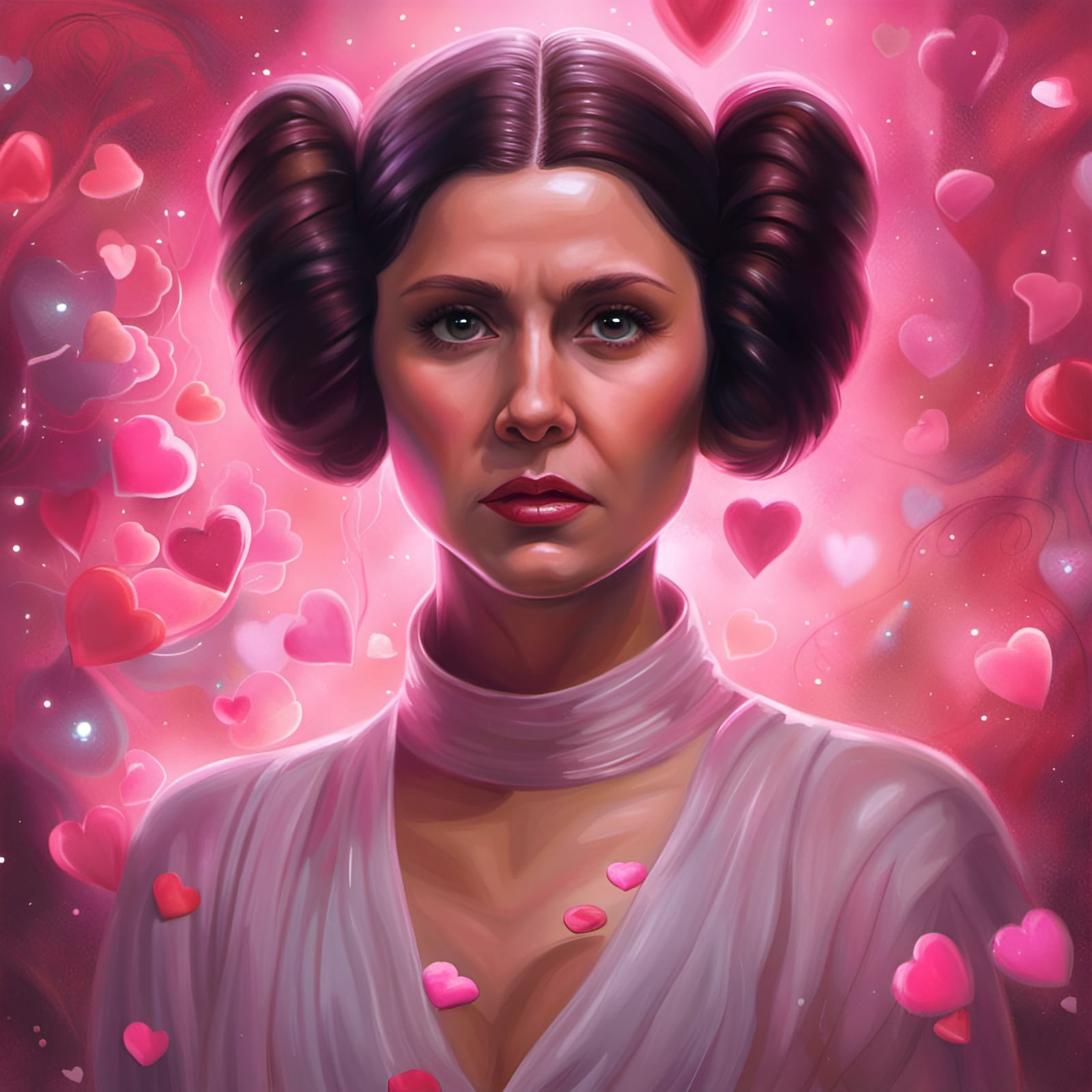 Princess Leia Surrounded by Hearts: Cinematic Portrait