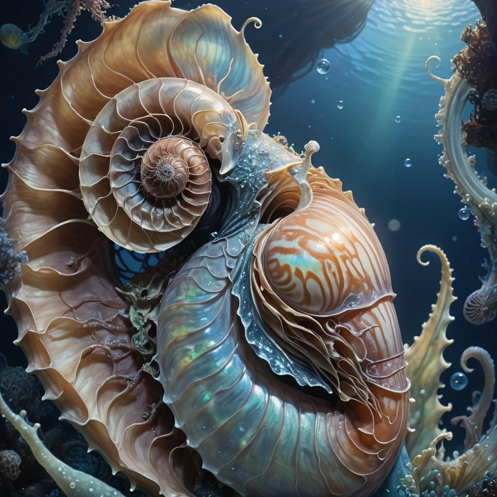 Armored Nautilus with Iridescent Shell in Fantasy Art