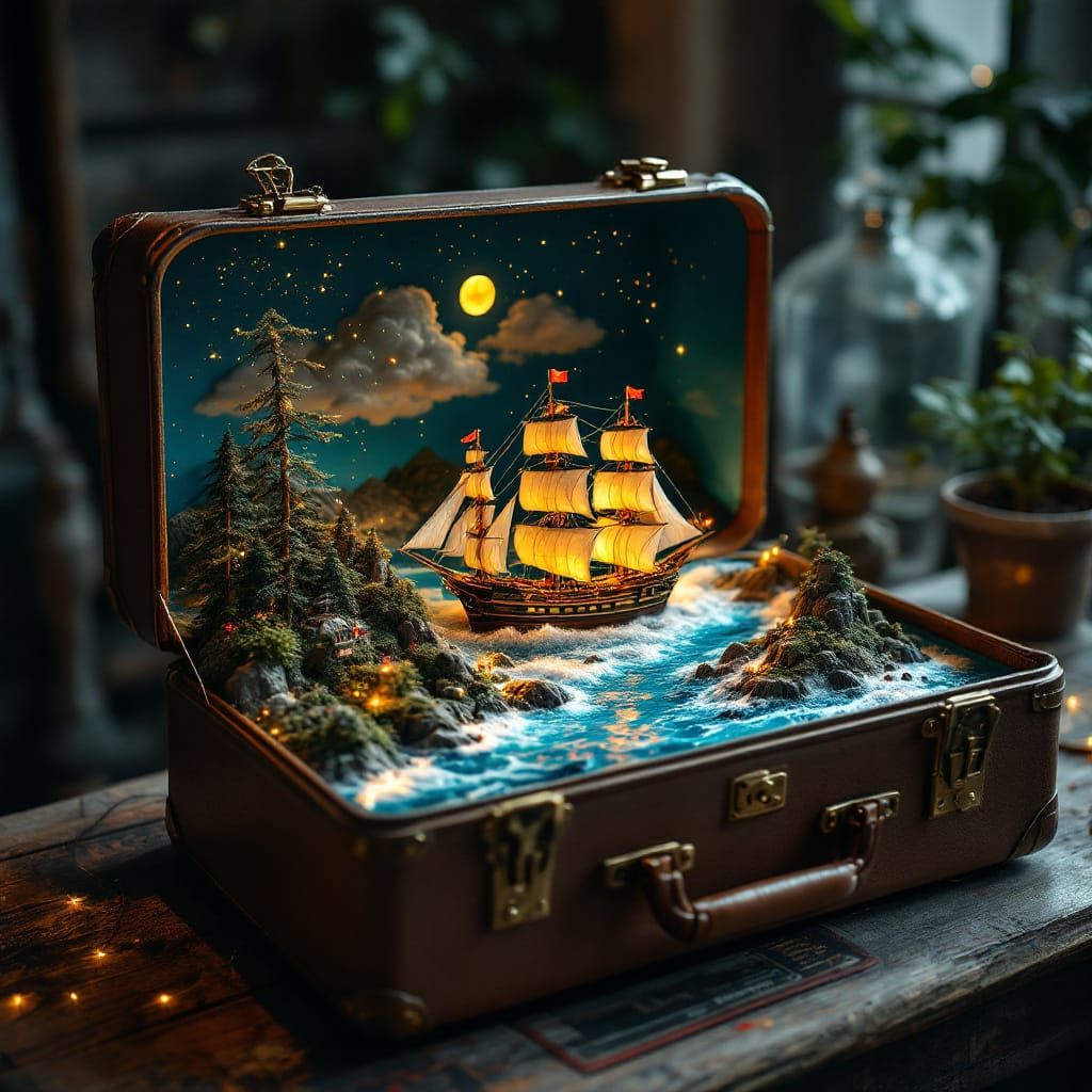 Miniature Ocean World Inside Vintage Suitcase