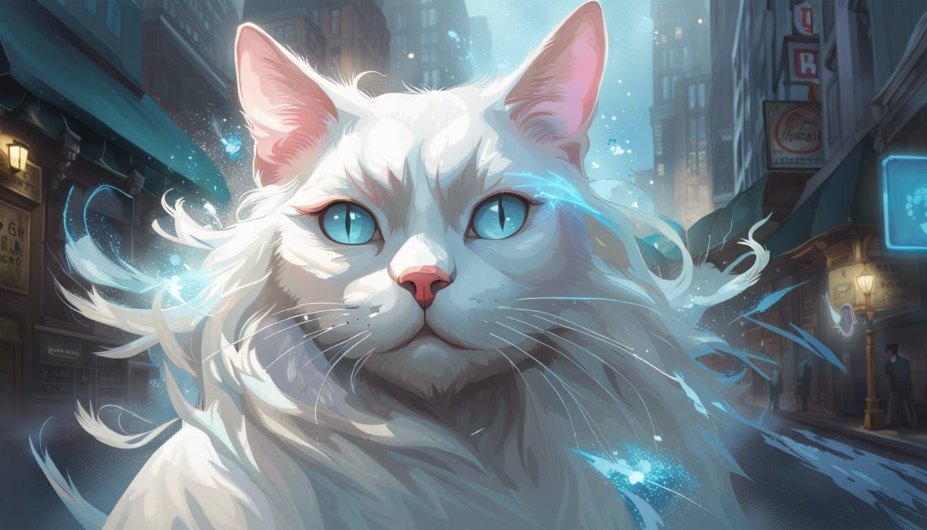 Ethereal Ghost Cat Shimmers Through Cityscape