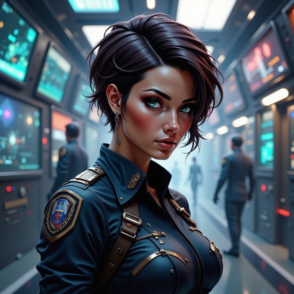 Female Officer Commands War Room in Anime Style