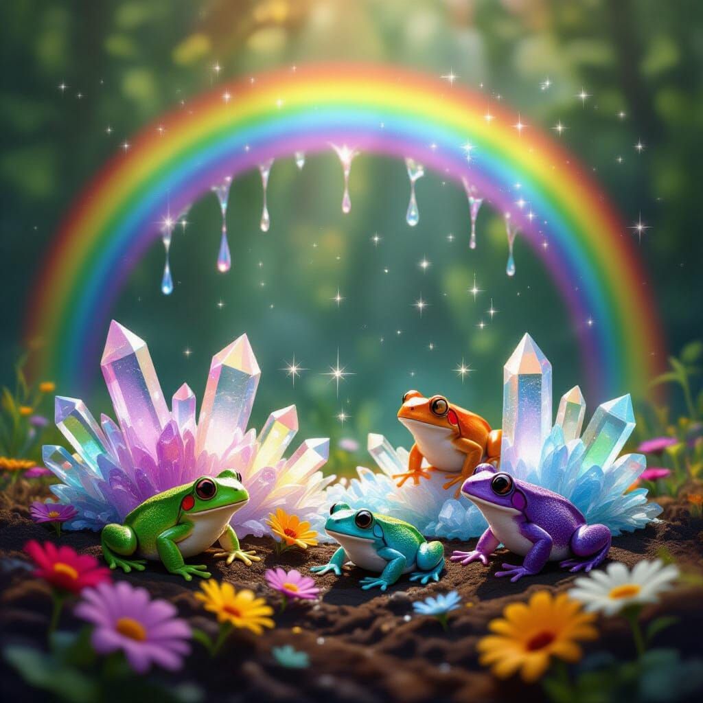 Rainbow Drips Create Crystal Flowers with Frogs