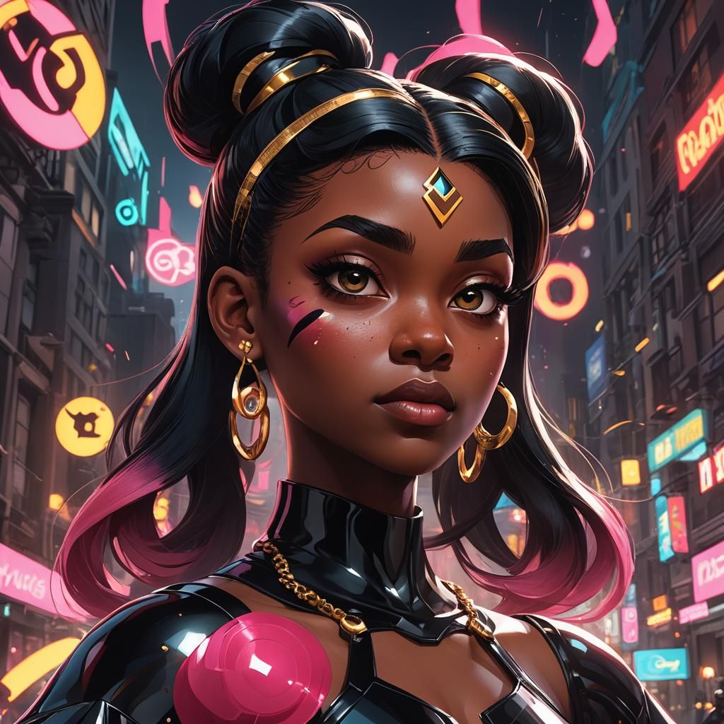 Hyperdetailed Black Powerpuff Girl Portrait