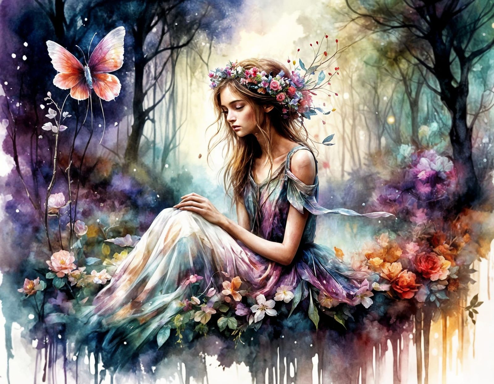 Magical Glowing Garden at Night in Purple & Red Hues