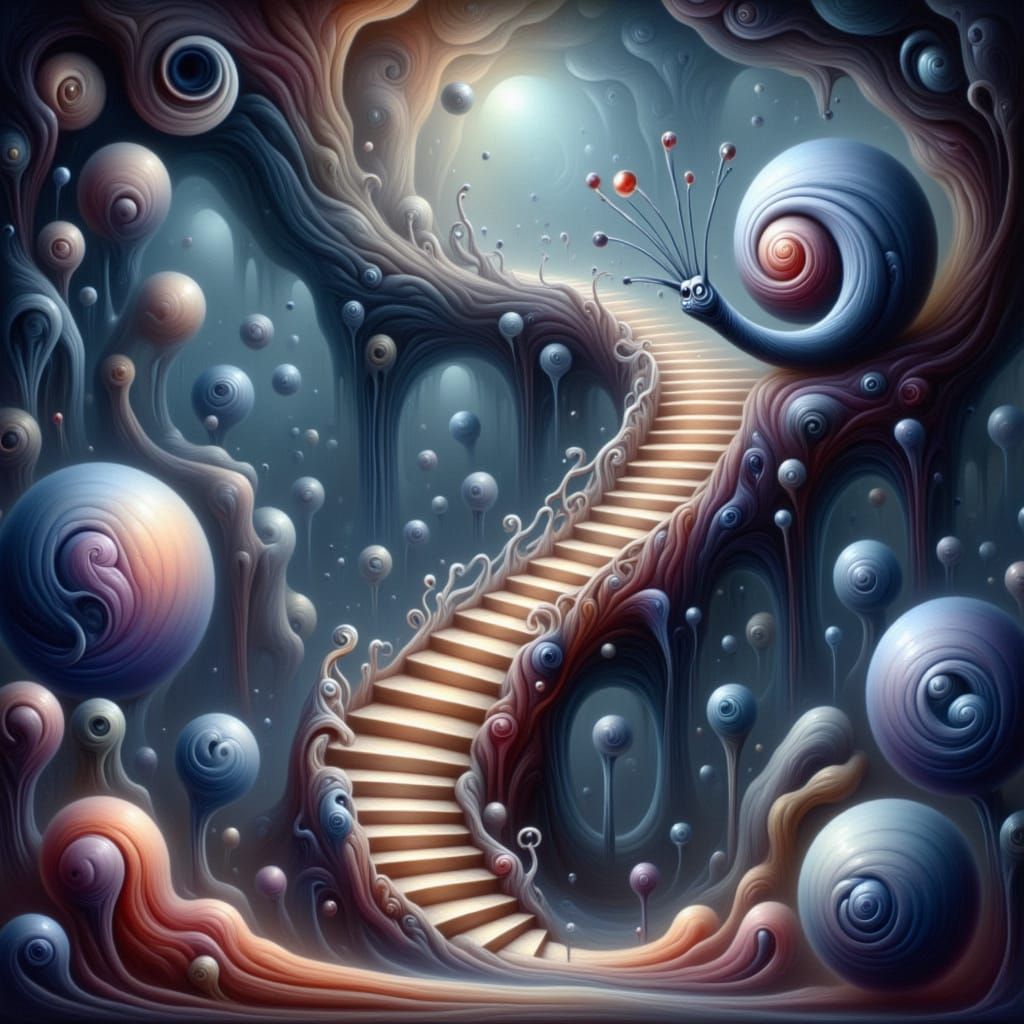 Translucent Snail Ascends Prismatic Nebula Staircase