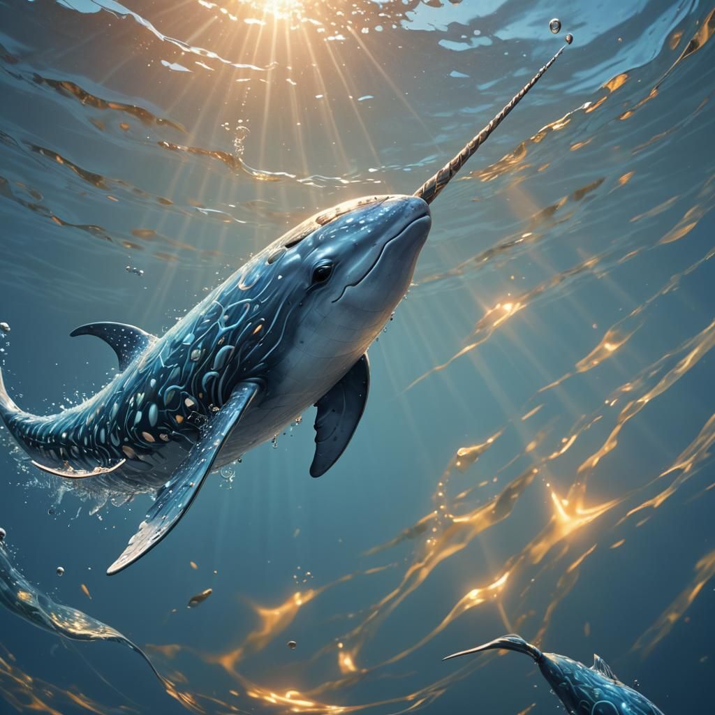Narwhal Ascending: Hyperrealistic Ocean Concept Art