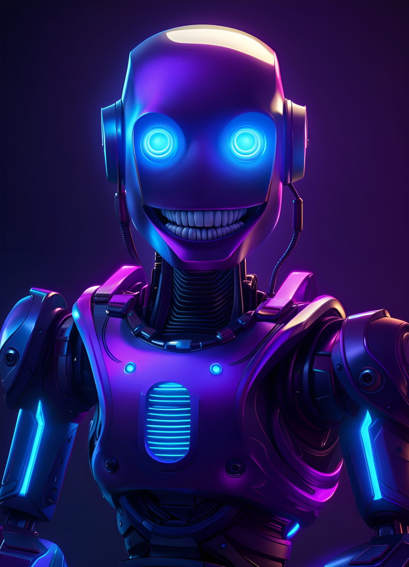Joyful Robot Portrait in Neon Cyberpunk Style
