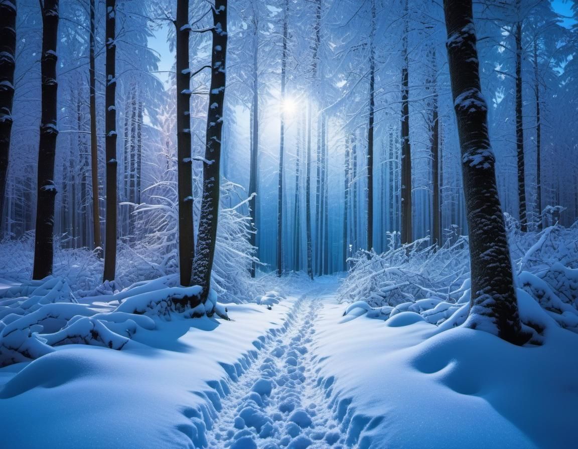 Ethereal Moonlit Winter Forest Landscape