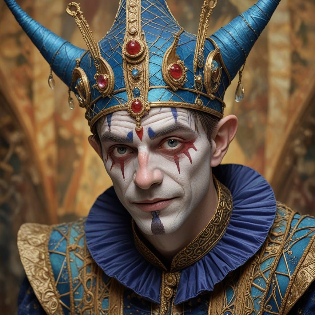 Whimsical Court Jester in Vibrant Triadic Colors