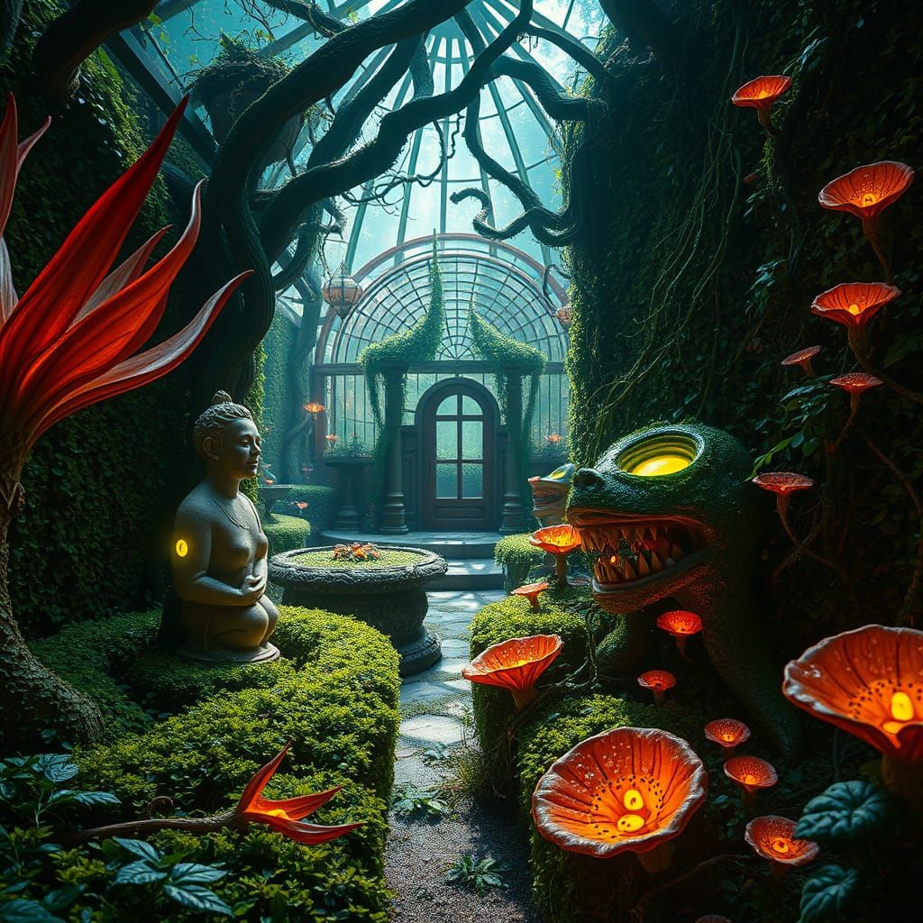 Secret Garden with Bioluminescent Flowers: Hyperrealistic Ph...