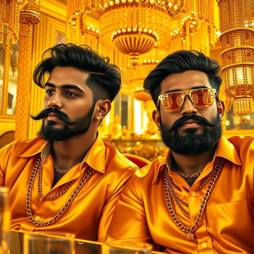 Two Indian 20 years old men, mustache and beard with wear go...