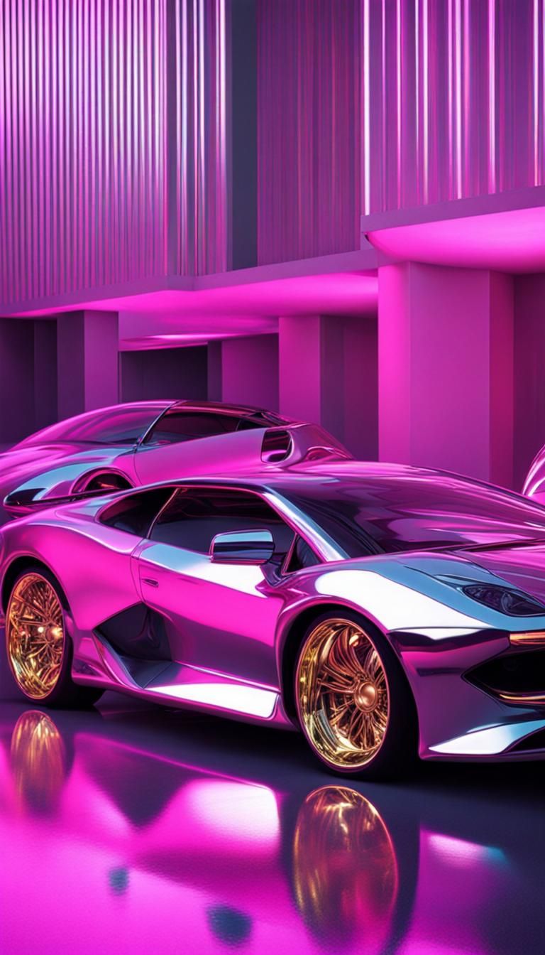 Breathtaking Synthwave Art in Metallic Silver and Gold