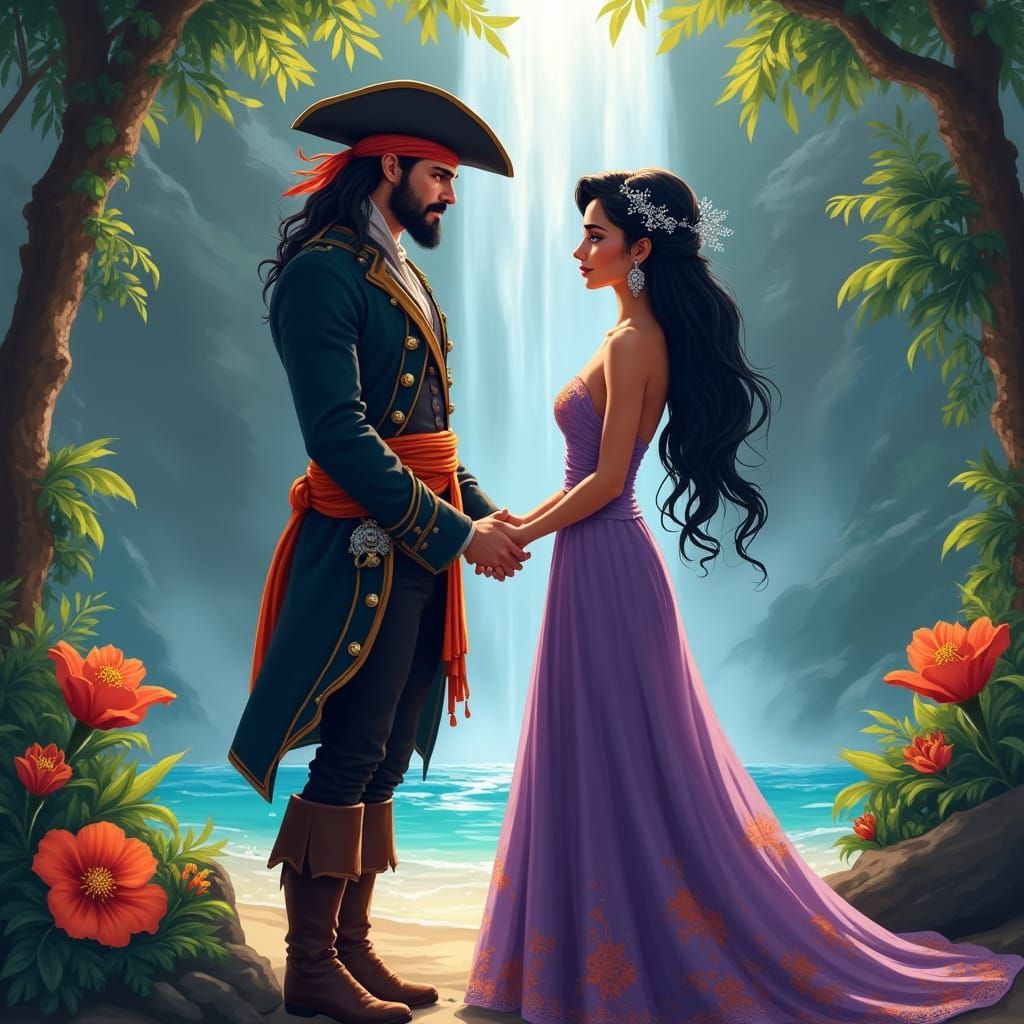Pirate Groom and Bride Exchange Vows Next to Breathtaking Wa...