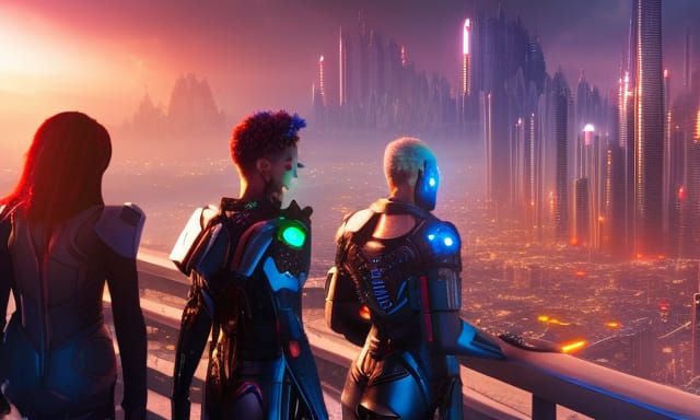 Cyberpunk Academic Interior Overlooking Frozen Metropolis