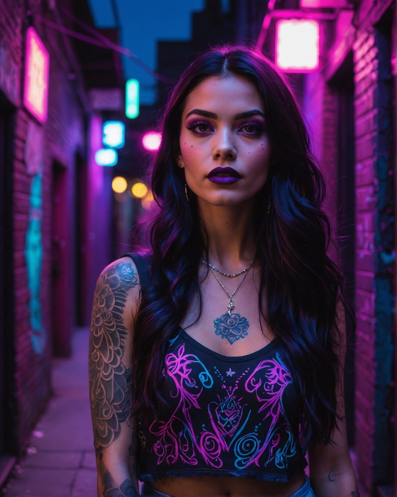 Neon Alley Portrait of Woman in Cyberpunk Style